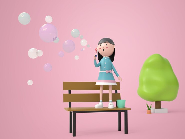 PSD Gratis ilustrasi 3d seorang gadis kecil merasa bahagia di render taman