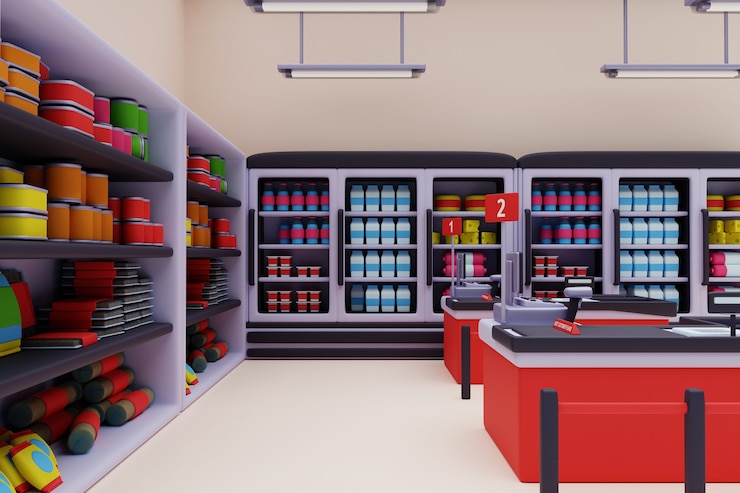 PSD Gratis ilustrasi 3d supermarket