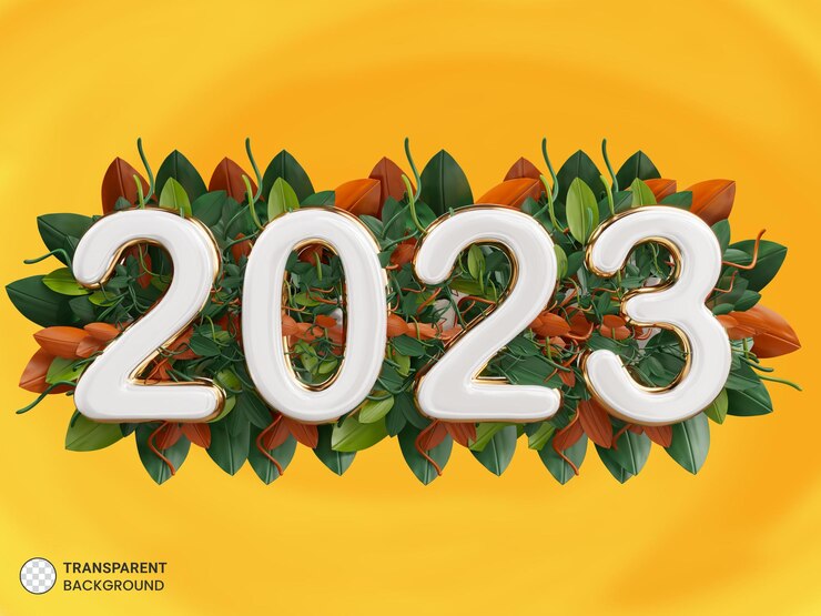 PSD Gratis ilustrasi 3d tahun baru 2023 di kartu ucapan cabang hijau