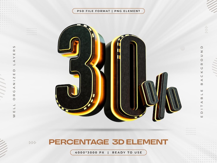 PSD Gratis ilustrasi render 3d terisolasi diskon 30 persen