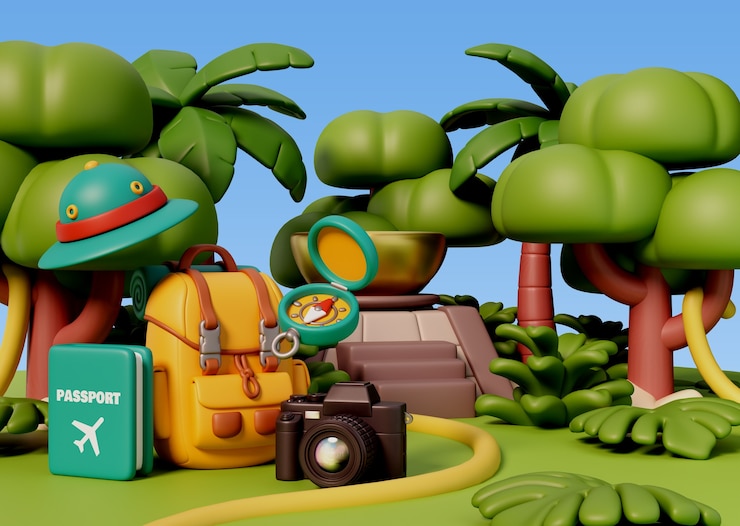 PSD Gratis ilustrasi wisata perjalanan 3d
