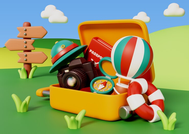PSD Gratis ilustrasi wisata perjalanan 3d