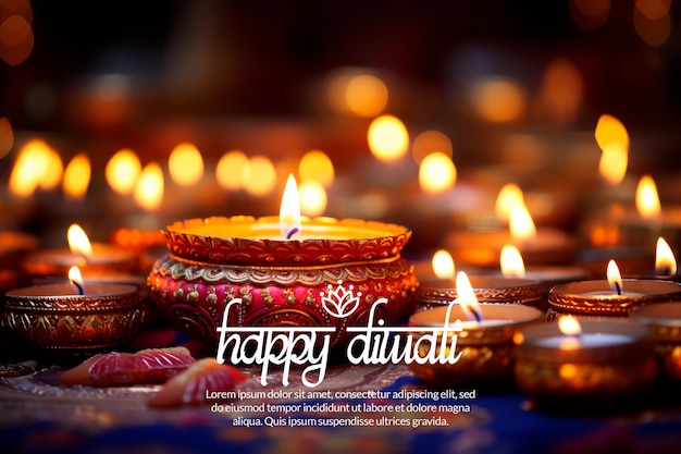 PSD gratuito imagen de banner de composición de velas con texto para diwali