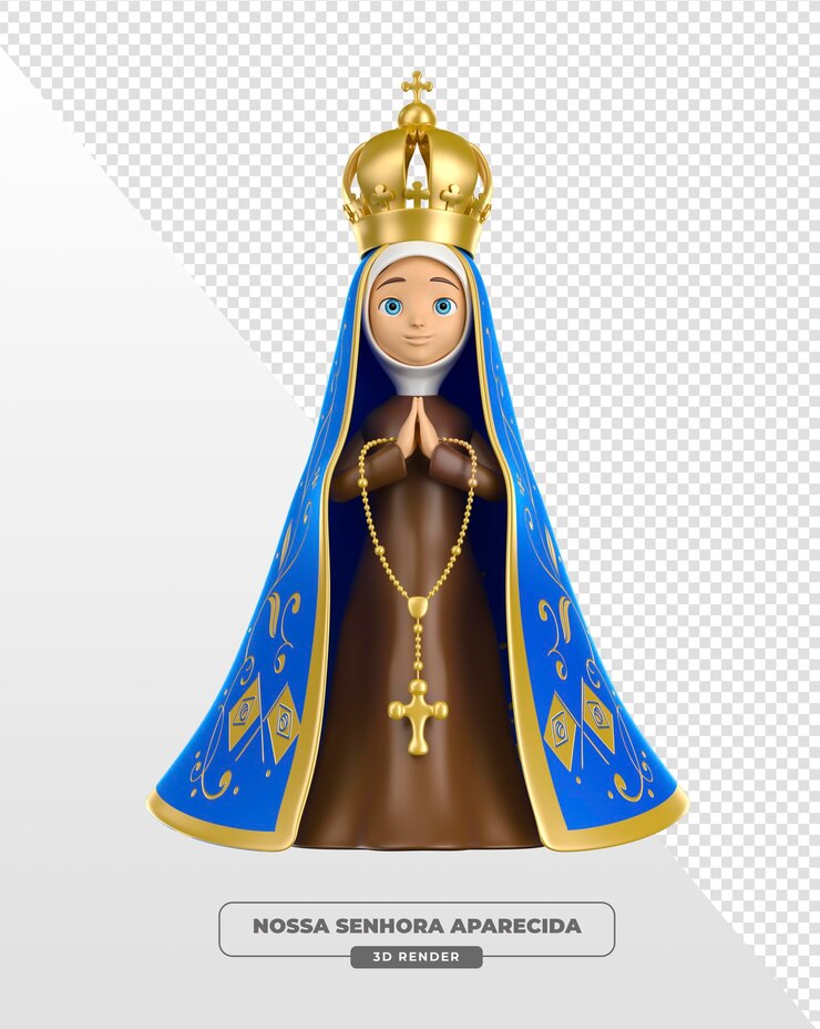 PSD gratuito immagine di nostra signora di aparecida in stile cartone animato con mantello blu in rendering 3d