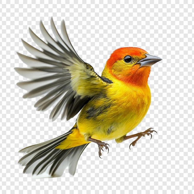Un impresionante grosbeak de cabeza negra en vuelo