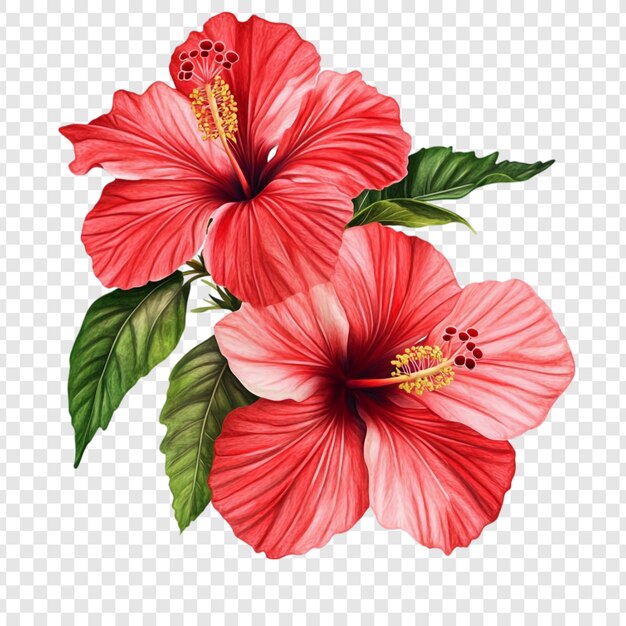 Impresionantes flores de hibisco rojo Una ilustración botánica