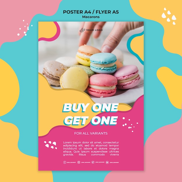 PSD gratuito imprimir póster plantilla macarons confitería