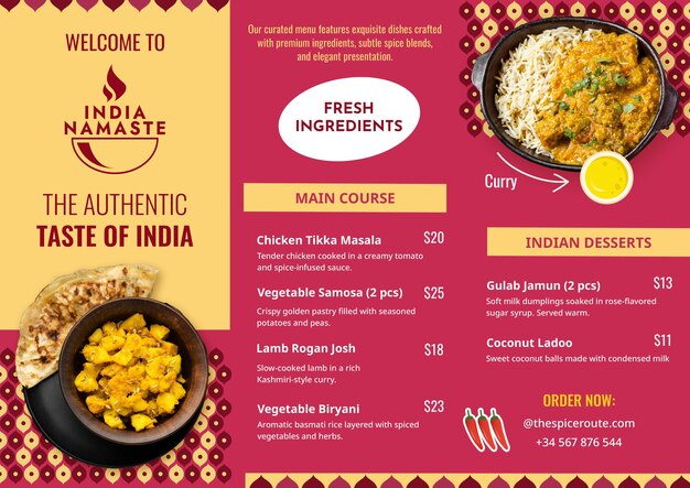 India namaste restaurant menu template