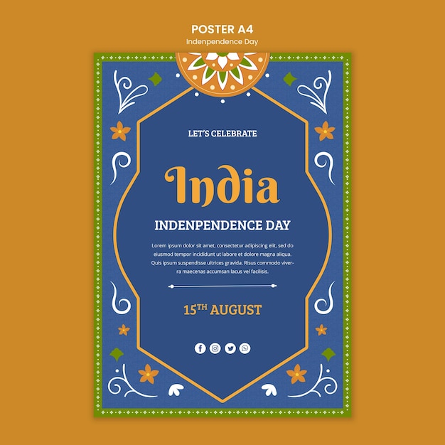 Gratis PSD india onafhankelijkheidsdag poster sjabloon