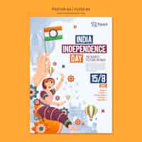 Gratis PSD india onafhankelijkheidsdag verticale poster sjabloon met vrouw en vlag