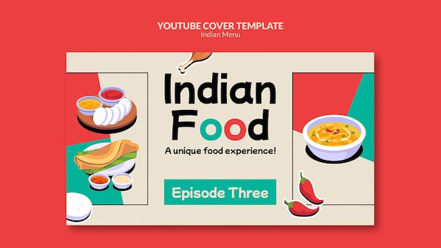 Indiaas eten restaurant en zakelijke youtube voorbladsjabloon