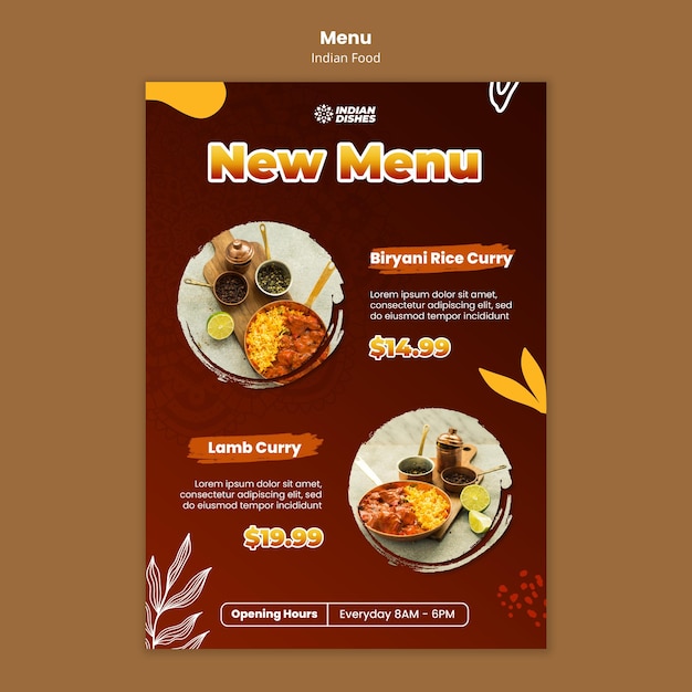 Gratis PSD indiaas eten restaurant menusjabloon