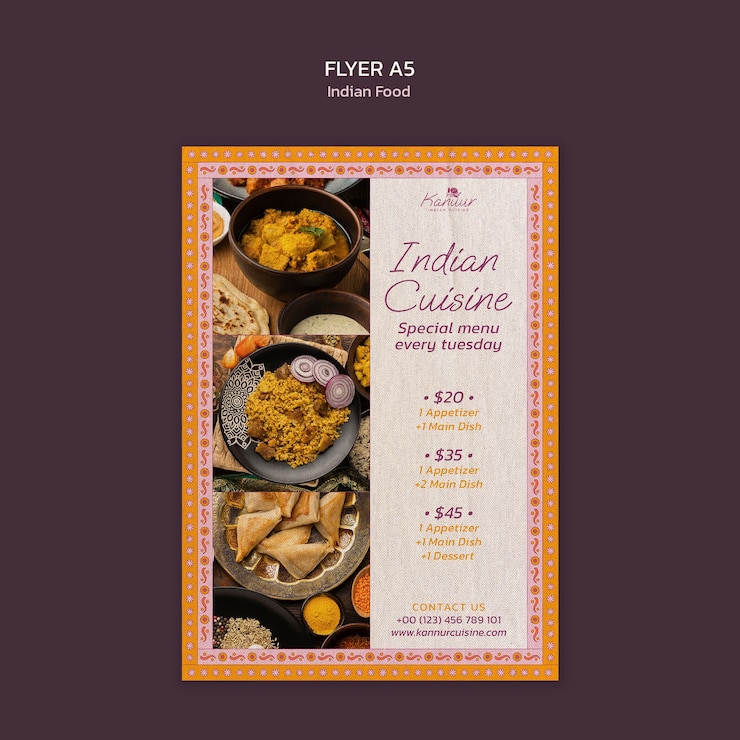PSD gratuito indian cuisine menu flyer