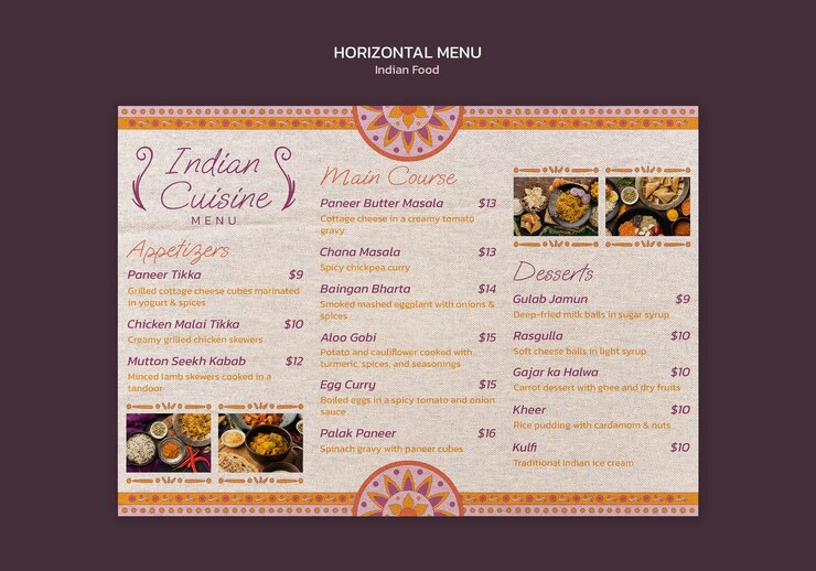 PSD gratuito indian cuisine menu