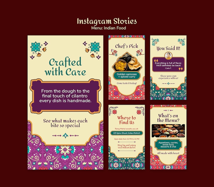 PSD gratuito indian food instagram stories menu template