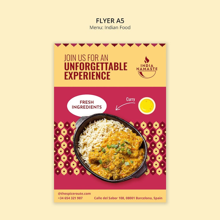 PSD gratuito indian food menu flyer
