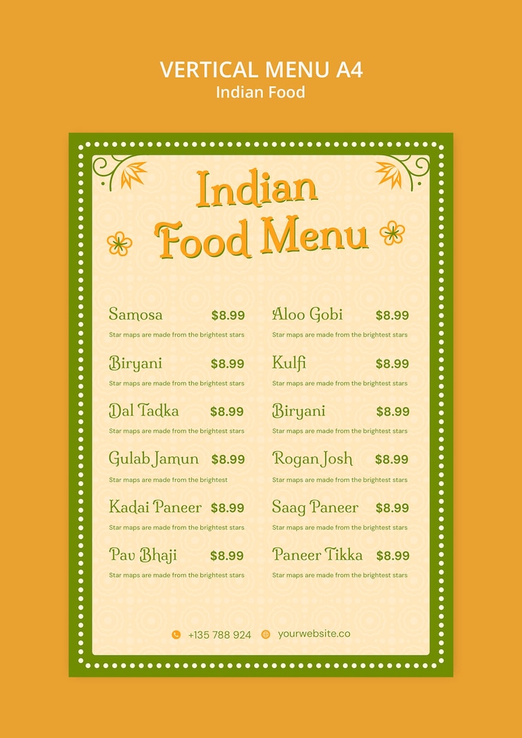 PSD gratuito indian food menu for restaurant template