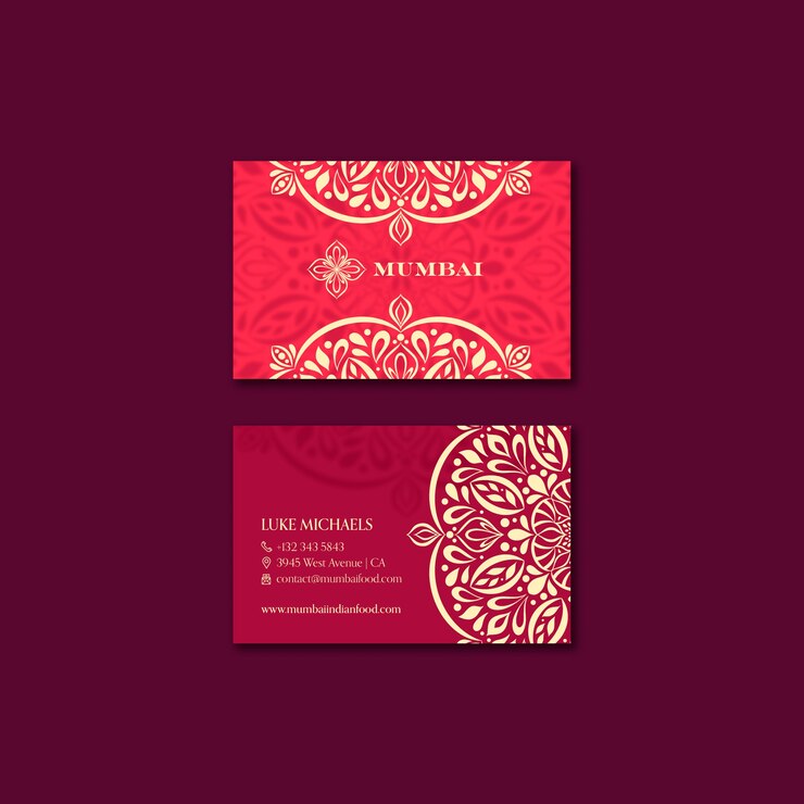 PSD Gratis indian food restaurant horizontal business card template with mandala design