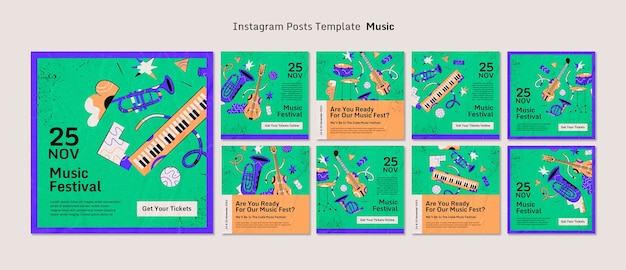 Gratis PSD indie rockmuziek band instagram berichten collectie