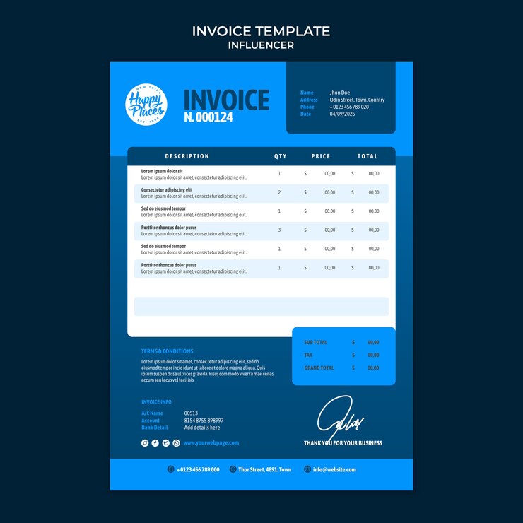PSD Gratis influencer concept  invoice template
