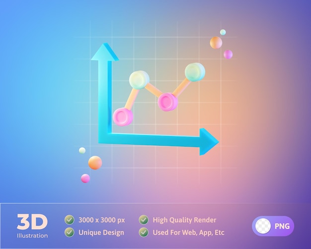 Información de datos gráficos de línea Ilustración de icono 3d