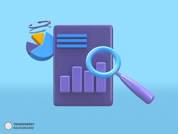 Informe de crecimiento del gráfico circular del icono del gráfico financiero aislado ilustración de renderizado 3d