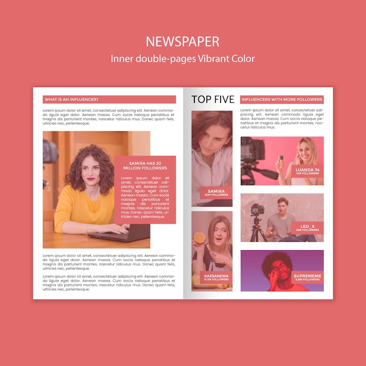 PSD Gratis inner double pages newspaper template with vibrant colors