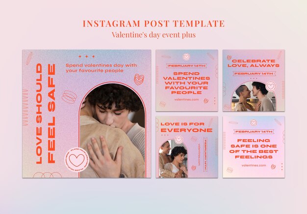 Insieme della posta di instagram di celebrazione di San Valentino