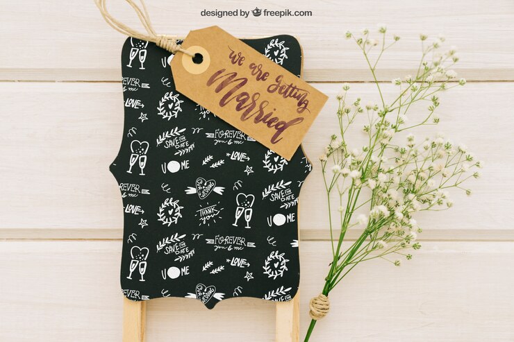 PSD gratuito insignia y etiqueta de boda con ramo de flores