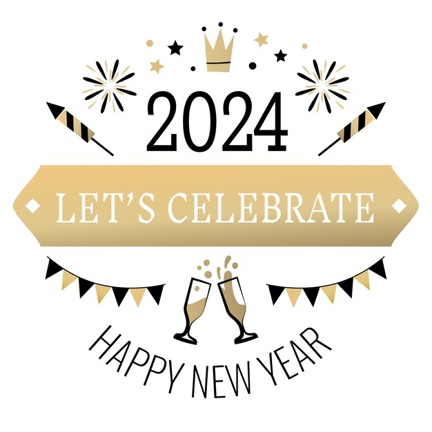 Insignia negra y dorada del año nuevo 2024.