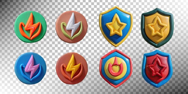 Insignias y escudos de colores de varios diseños