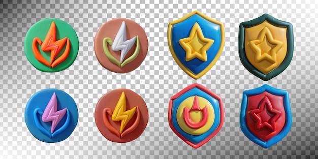 Insignias y escudos de colores de varios diseños