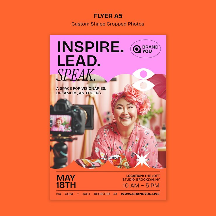 PSD Gratis inspire, lead, speak: event flyer for visionaries in brooklyn