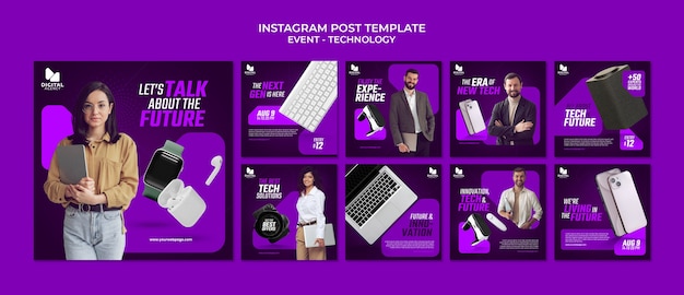 Gratis PSD instagram-berichten over technologie-evenementen