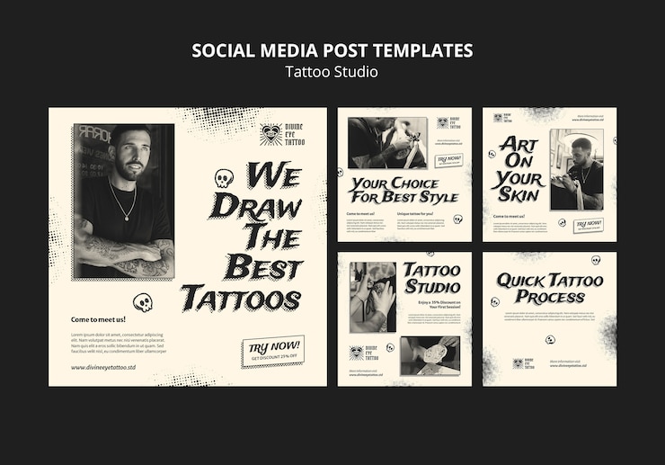 Gratis PSD instagram-berichten van de tattoo-studio
