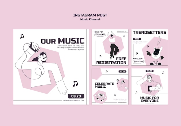 Gratis PSD instagram-berichten van muziekkanalen