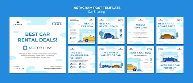 Gratis PSD instagram-berichten voor autodeelservices