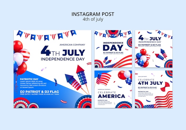 Gratis PSD instagram-berichten voor de viering van 4 juli