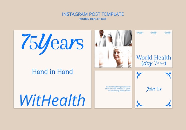 Gratis PSD instagram-berichten voor de viering van de wereldgezondheidsdag