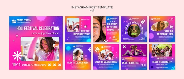 Gratis PSD instagram-berichten voor de viering van het holi-festival