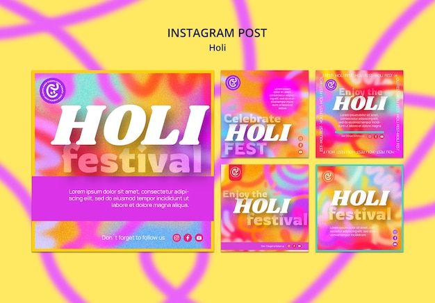 Gratis PSD instagram-berichten voor de viering van het holi-festival