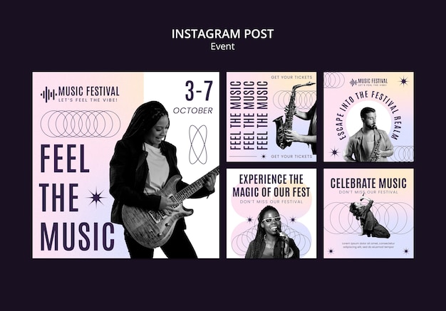 Gratis PSD instagram-berichten voor muziekevenementen