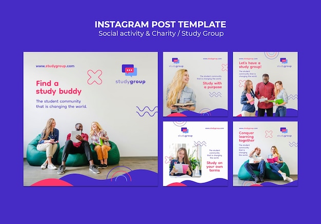Gratis PSD instagram-berichten voor sociale activiteiten in plat ontwerp