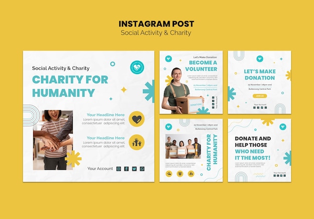 Gratis PSD instagram-berichten voor sociale activiteiten in plat ontwerp