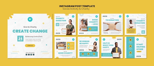 Gratis PSD instagram-berichten voor sociale activiteiten in plat ontwerp