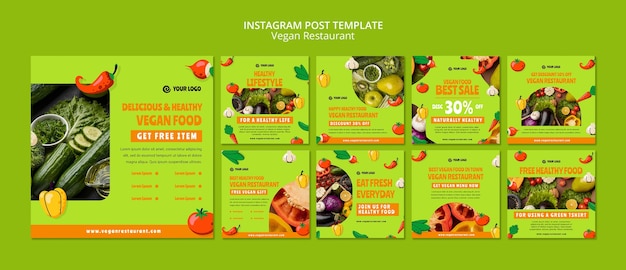 Gratis PSD instagram-berichten voor veganistische restaurants