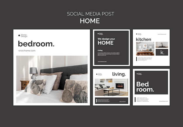 Gratis PSD instagram-berichtencollectie voor interieurontwerp met meubels