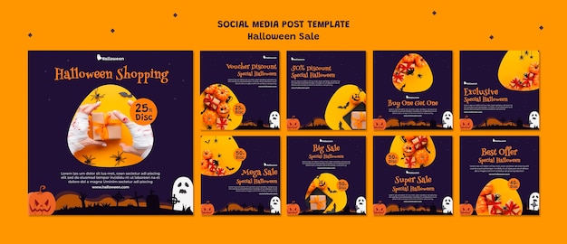 Gratis PSD instagram-berichtenverzameling voor halloween-uitverkoop