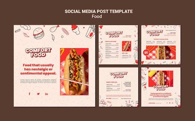 Instagram-berichtenverzameling voor hotdog-comfortvoedsel