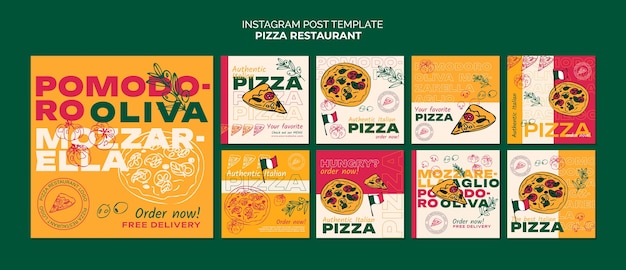 Gratis PSD instagram-berichtenverzameling voor italiaans pizzarestaurant